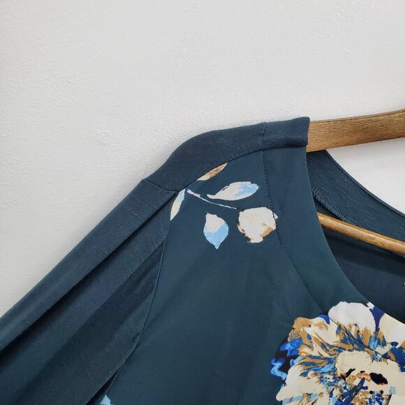 Maurices Chiffon Blouse Womens Size 2XL Teal Floral Long Sleeve Boho Fairy NWT - Picture 9 of 15